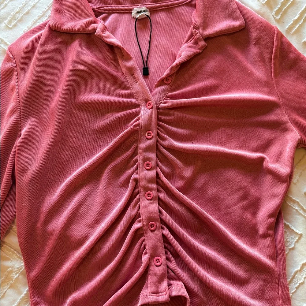Pink Ruched Button-Up Top - Picture 11 of 14